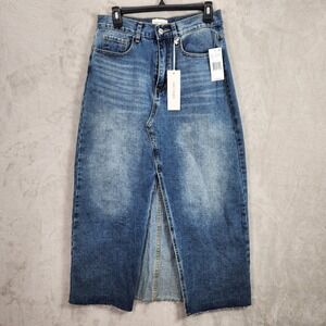 Driftwood Sarah Jean Denim Maxi Skirt Blue Wash Size 33 Boho Y2K Anthropologie